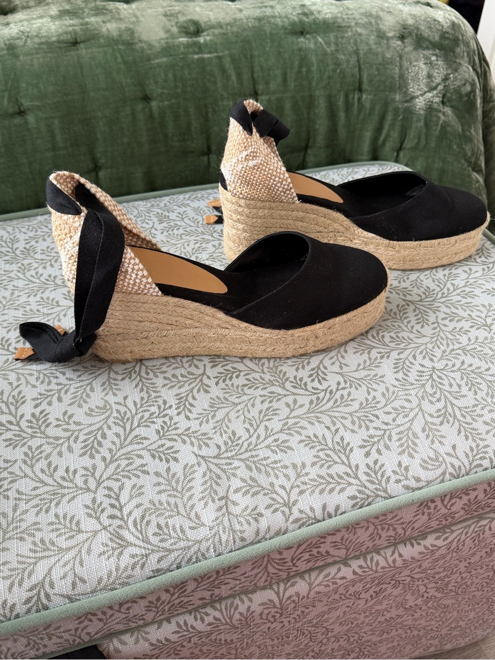 Castañer Carina Black Espadrille Platform Wedge Mid Heel Ankle Tie Sz40 US9 $205 - Picture 5 of 7